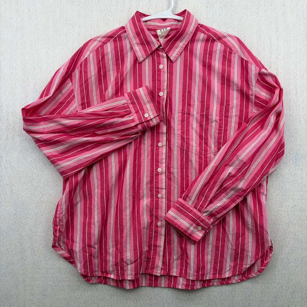 Gap The Big Shirt Womens Small Pink Red Striped Cotton Button Down Oversized S